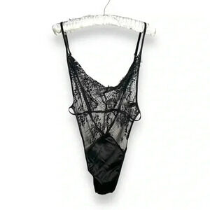 NWOT OH LA  LA CHERI BLACK LACE STRAPPY TEDDY LINGERIE L/XL